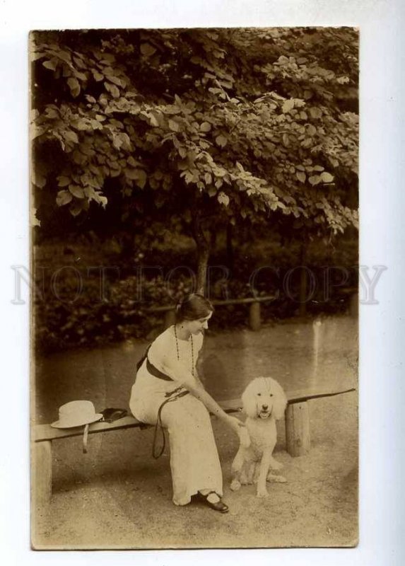 243375 Russia BELLE Lady w/ White POODLE Vintage REAL PHOTO