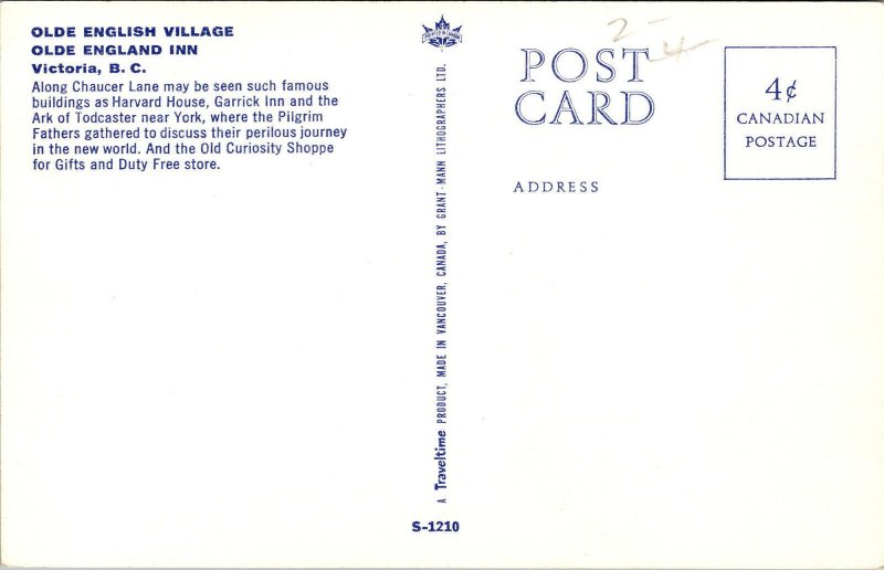 Vtg Olde England Inn English Village British Columbia BC Canada Postcard