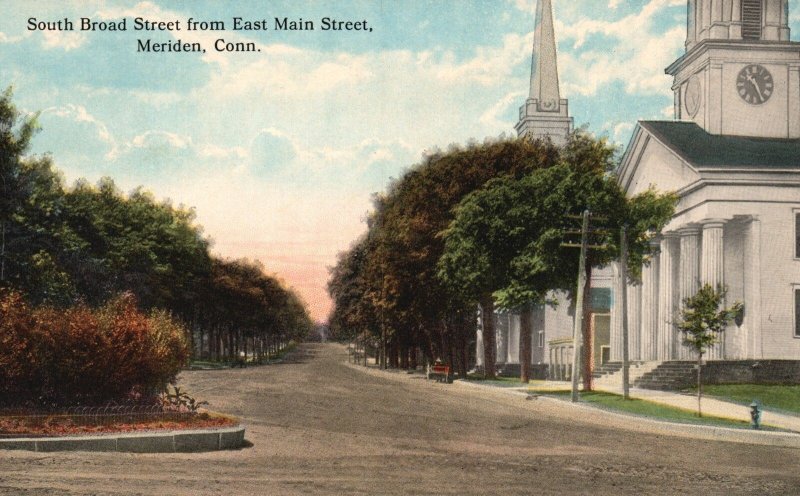 Vintage Postcard South Broad Street From East Main Street Meriden Connecticut CT