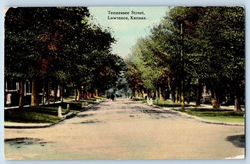 Lawrence Kansas Postcard Tennessee Street Trees Clear Sky c1910 Vintage Antique