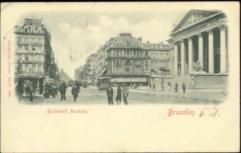 belgium, BRUSSELS BRUXELLES, Boulevard Ansbach, TRAM (1905) Embossed