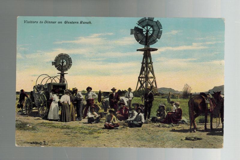 Mint Picture Postcard Cowboy Visitors to Dinner on Western Ranch