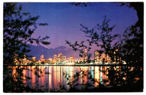 English Bay Skyline at Night, Vancouver, British Columbia, Used 1969