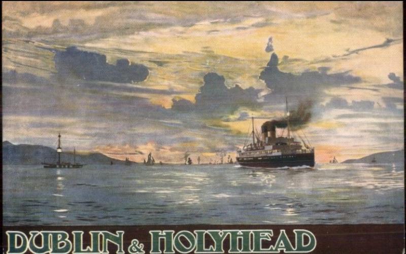 Poster Art Dublin & Holyhead Royal Mail Service Steamships c1910 Postcard jrf 