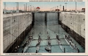 US Submarines in Gatun Locks Panama Canal USA Navy Postcard E64