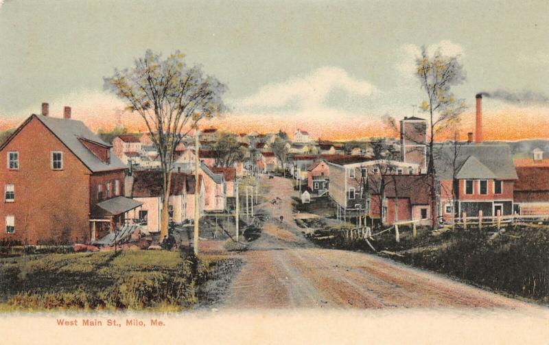 Milo Maine~West Main Street~Homes and Hill to Downtown~Smokestack~c1905 Postcard 