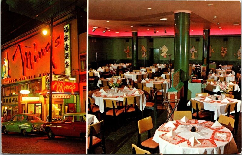 Mings Chinese Resturant Vancouver Chinatown BC Canada Dual View Postcard VTG UNP 