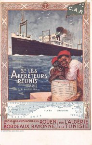 STE LES AFFRETEURS REUNIS PARIS FRANCE SHIP LINE MAP AD POSTCARD (c. 1910)