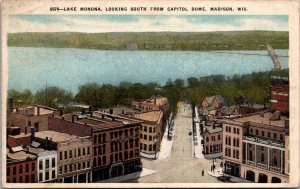 Lake Monona Looking South from Capitol Dome, Madison WI Vintage Postcard O60