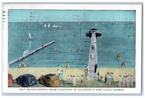 1920 Salt Water Sport Draw Everyone Gulfports New Yacht Basin Harbor MS Postcard