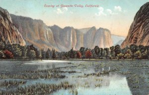 EVENING AT YOSEMITE VALLEY CALIFORNIA RFD CANCEL POSTCARD (c. 1908)