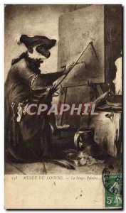 Old Postcard Paris Louvre Museum The painter monkey