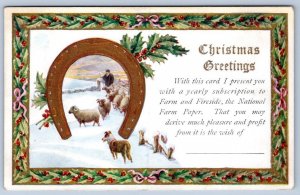 CHRISTMAS GIFT SUBSCRIPTION FARM & FIRESIDE BORDER COLLIE SHEEP ADVERTISING CARD