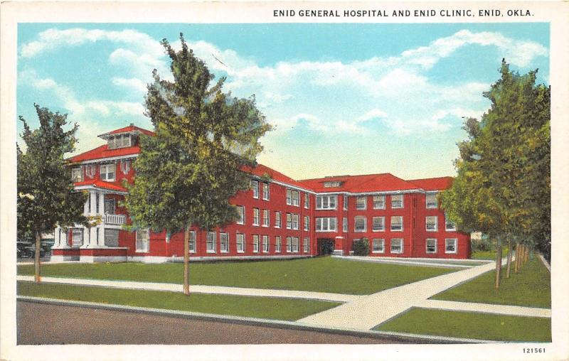 Enid Oklahoma~Enid General Hospital & Enid Clinic~Trees on Lawn~1920s Pc