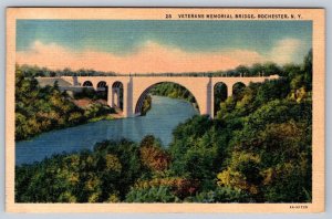 Veterans Memorial Bridge, Rochester New York, Vintage 1937 Linen Postcard