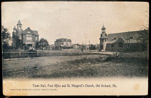 Vintage Postcard 1907 Town Hall, Post Office & St Margaret's, Old Orchard, Maine