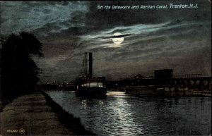 Trenton New Jersey NJ Boat Ship Raritan Canal at Night c1910 Vintage Postcard