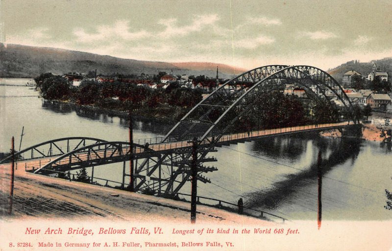 New Arch Bridge, Bellows Falls, Vermont, early postcard, undivided back, unused 