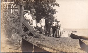 1910s Anonymous People at the Seashore Rowboats Real Photo Postcard