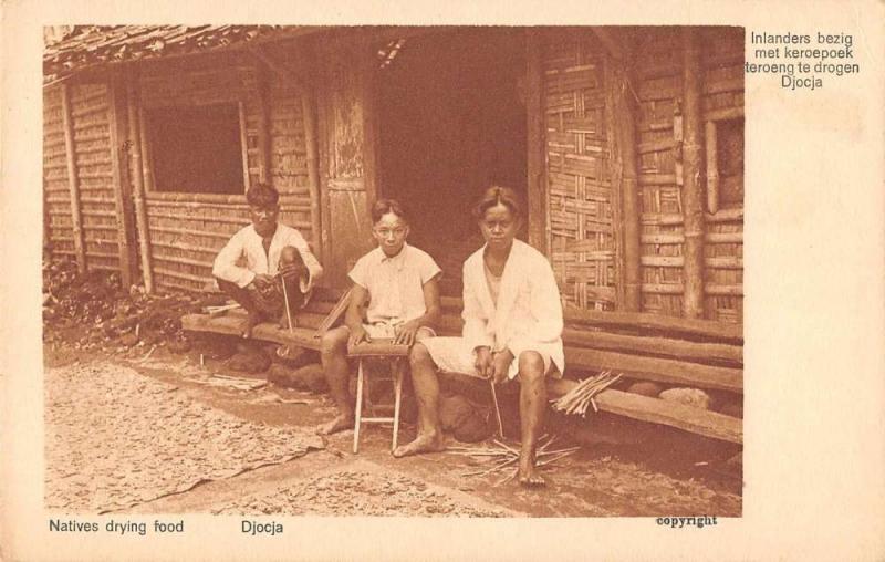 Djocja Java Natives Drying Food Antique Postcard J45353