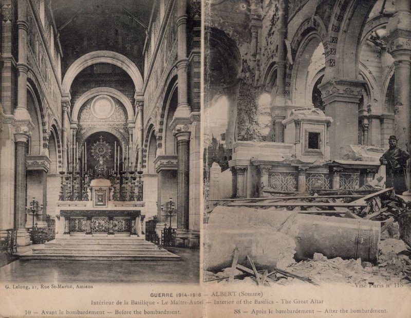 Albert Somme Great Altar Of The Basilica Large Folding WW1 Postcard