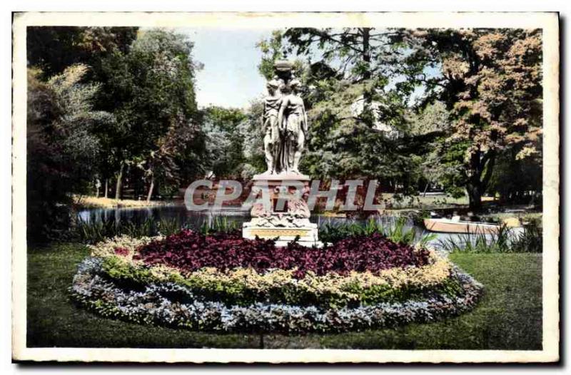 Old Postcard Le Mans Sarthe Botanical gardens overlooking the big lake