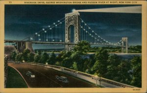 B579 United States New York George Washington Bridge and Hudson River at Night
