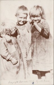 Three Children Alberta c1922 J.A. Brown (Edmonton area based) RPPC Postcard H7