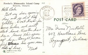 Vintage Postcard 1964 Fowler's Minnesabic Island Camp Kenora Ontario Canada CAN