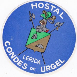 Portugal Lerida Hostal Condes De Urgel Vintage Luggage Label sk2136