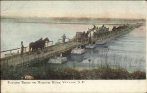 Yankton SD Pontoon Bridge Horse Wagons c1910 Postcard