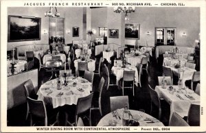 Illinois Chicago Jacques French Restaurant Winter Dining Room 1941