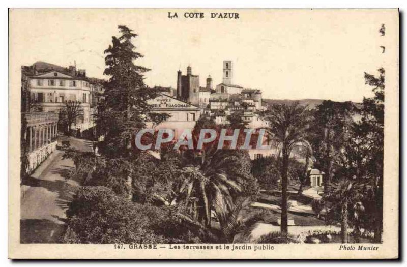 Old Postcard Grasse The terraces and the Public Garden Parfumerie Fragonard