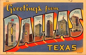 Texas Greetings From Dallas Large Letter Linen 1942 Curteich