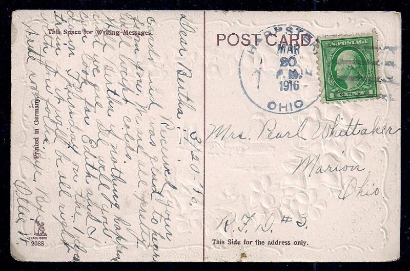 'Happy New Year' Violets Windmill Used c1916