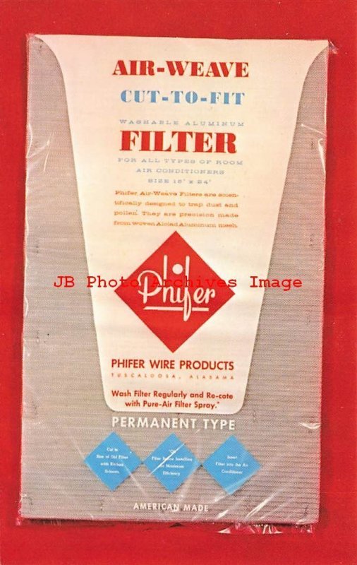 Advertising Postcard, Phifer Filters Promo, Tuscaloosa Alabama 