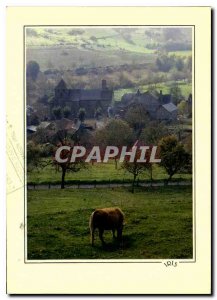 Postcard Modern Reflections of Correze Pastures above Noalhac village nestled...