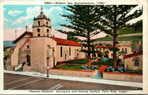 Vtg Rectory Museum Courtyard San Buenaventura Misson Ventura CA Postcard