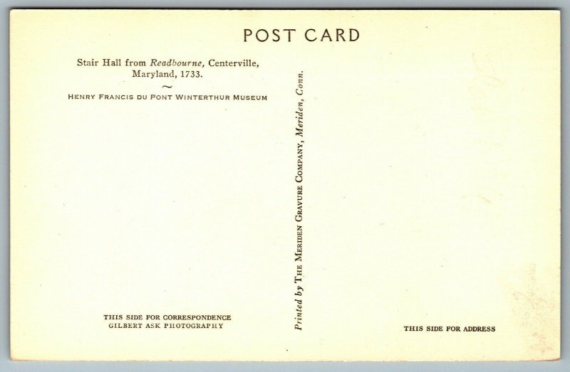 Postcard Winterthur DE c1960s Stair Hall Readbourne Centerville Maryland 1733