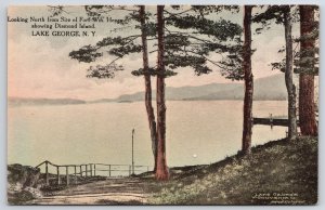 Looking North From Site Of Fort Showing Diamond Island Lake George NY Postcard