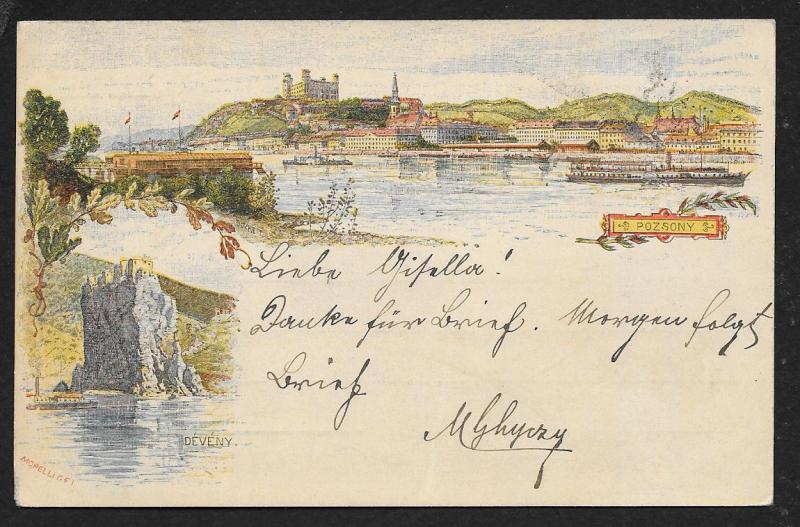 HUNGARY Pozsony County River & Deveny Town Used c1897