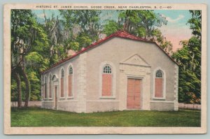 Charleston South Carolina~Historic St James Church~1940s Linen Postcard