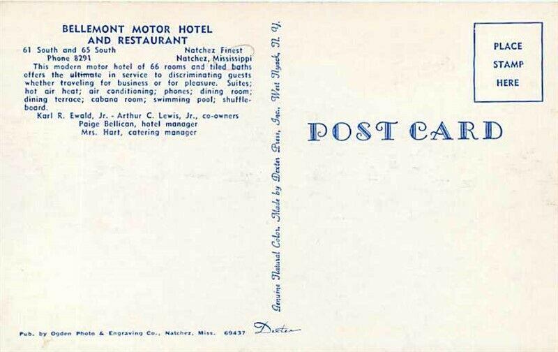 MS, Natchez, Mississippi, Bellemont Motor Hotel and Restaurant, Dexter 69437