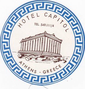 Greece Athens Hotel Capitol Vintage Luggage Label lbl0273 