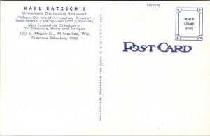 Linen Postcard Interior of Karl Ratzsch's Restaurant in Milwaukee, Wisconsin