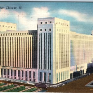 c1940s Chicago, IL New Post Office Building Linen PC Art Deco Architecture A292