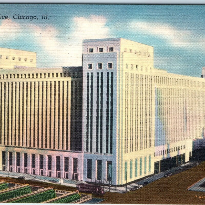 c1940s Chicago, IL New Post Office Building Linen PC Art Deco Architecture A292