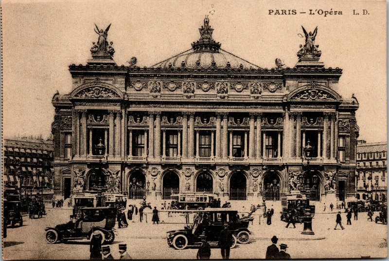 Vtg 1910s The Opera Old Cars Paris France Postcard