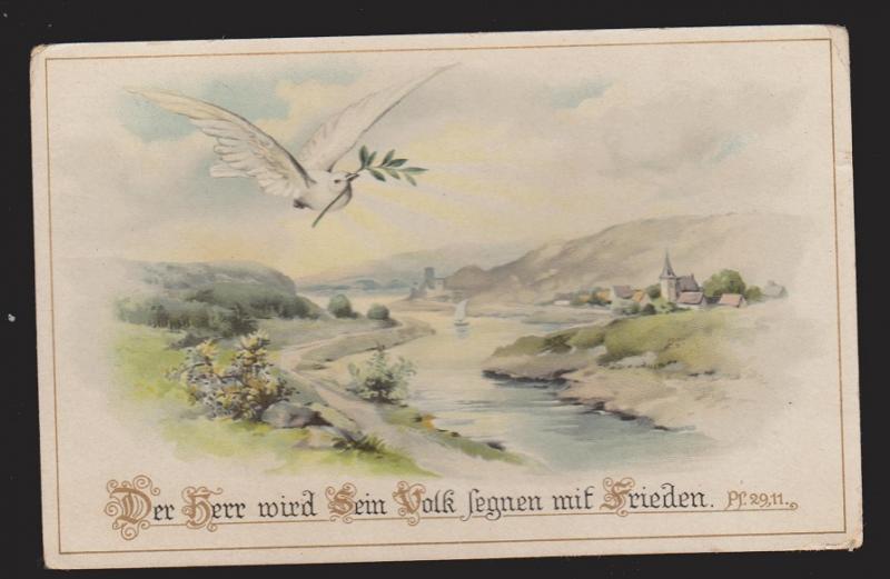 General Greetings - Dove With Branch & German Verse - Unused