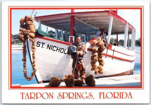 Postcard - Sponge Boats and Diver - Tarpon Springs, Florida